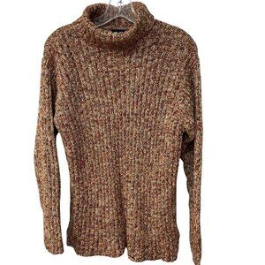 Denim & Co Marled Turtleneck Sweater Ramie Cotton Chunky Ribbed Neutral Size M